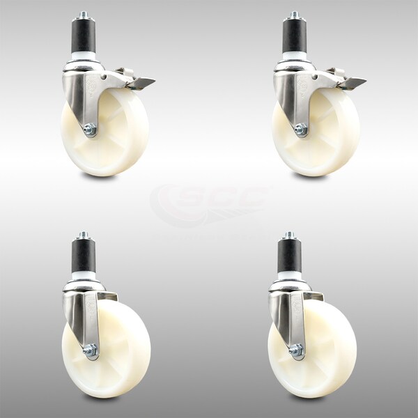 Service Caster 5 Inch 316SS Nylon Swivel 1-5/8 Inch Expanding Stem Caster Lock Brake SCC, 2PK SCC-SS316TTLEX20S514-NYS-2-S-2-158 - main